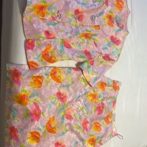 Adrianna papell silk floral skirt set